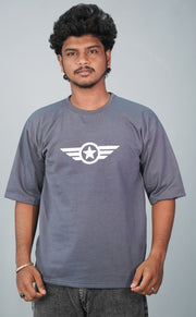 Five Sleeve Round Neck STAR Printed Tshirt for Men - Denim Blue-T-Shirt-7 Man